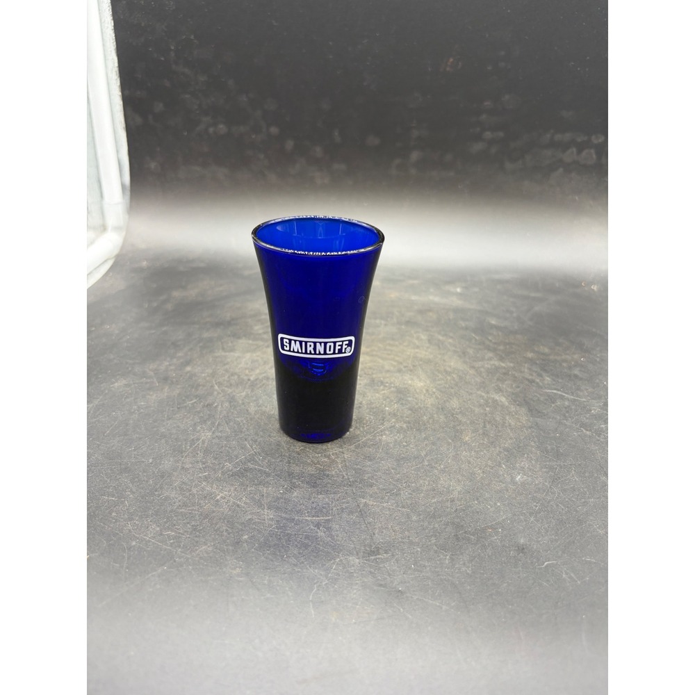 Smirnoff Vodka Cobalt Blue Glass Shot Glass Barware Collectible Logo